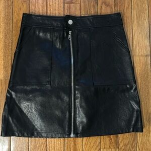 Black Leather Skirt with Built In Shorts and a Full Zipper Down the Front